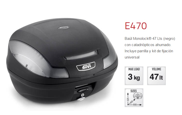 BAULETE MOTO GIVI 47 L. E470NT NEGRO CATADIOPTRICO BLANCO